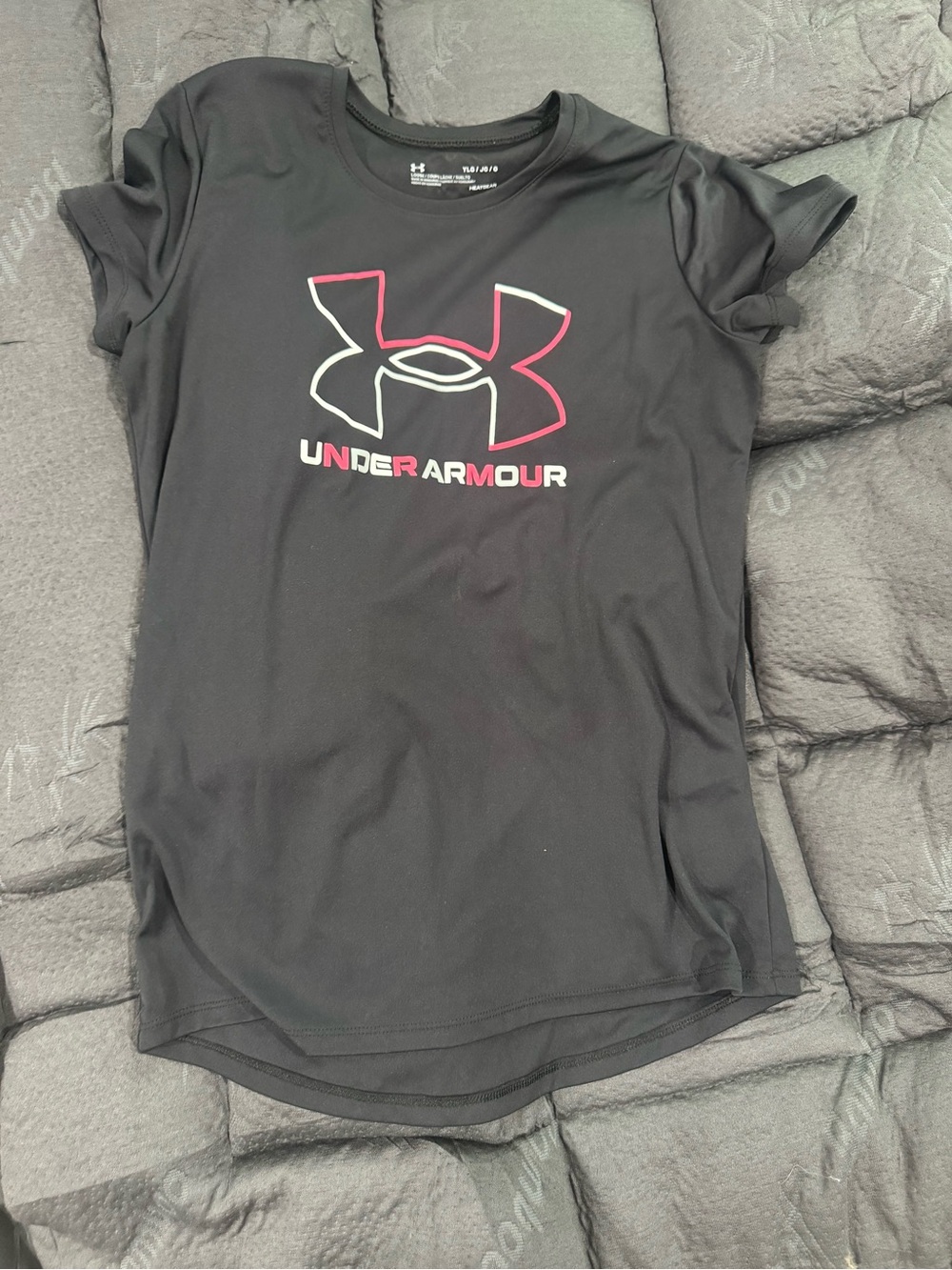 Under Armour Black Short Sleeve Logo Tee with Pink Accent